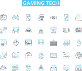 Gaming tech linear icons set. Controller, Console, Graphics, Virtual, Multiplayer, Streaming, Gaming line vector and concept signs. eSports,Joystick,Headset outline illustrations