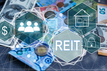 REIT, Real Estate Investment Trust concept, Person hand using smart phone with Real Estate...