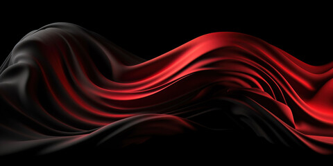 Abstract Background with 3D Wave black and red Gradient Silk Fabric. Generative Ai