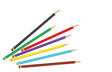 wooden color pencils arranged in bulk on a white isolated background, Drawing colors, multicolors