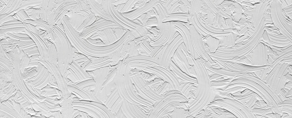 Trendy 3D paint texture with spatula strokes, white canvas volumetric effect for web design. Gray background to create a wedding cover or postcard, wallpaper on the wall. - 597581949