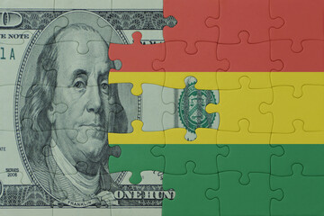 puzzle with the national flag of bolivia and dollar money banknote. macro.concept.
