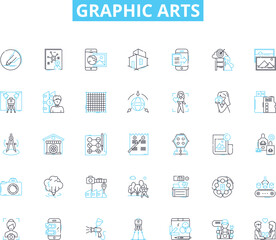 Graphic arts linear icons set. Typography, Logos, Illustration, Design, Layout, Vector, Branding line vector and concept signs. Color,Arrk,Composition outline illustrations