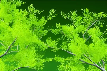 Schilderijen op glas Experience the beauty of nature with this hyper-realistic 3D render of green alder trees on a white background. Intricate details bring this image to life." © Madhushan