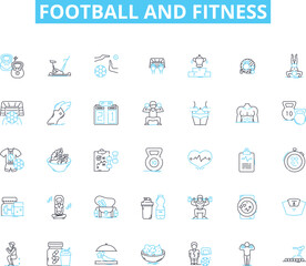 Football and fitness linear icons set. Agility, Endurance, Power, Strength, Stamina, Speed, Coordination line vector and concept signs. Flexibility,Cardio,Muscles outline illustrations