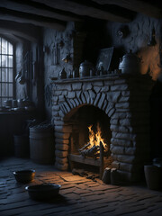 Image of a fireplace in a medieval kitchen