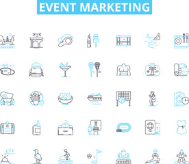 Event marketing linear icons set. promotion, branding, outreach, engagement, conversion, activation, experiential line vector and concept signs. nerking,sponsorship,trade show outline illustrations