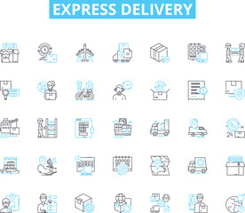 Express delivery linear icons set. Quick, Expedited, Swift, Rapid, Instant, Lightning, Blitz line vector and concept signs. Hustle,Turbo,Sonic outline illustrations