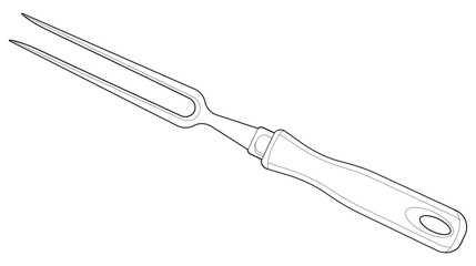 Coloring page. Kitchen tool with wooden handle. Carving fork. Isolated on white	
