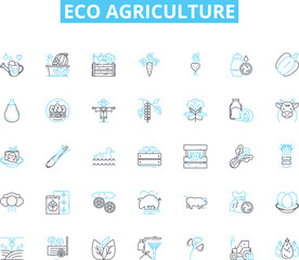 Eco agriculture linear icons set. Sustainability, Organic, Regenerative, Permaculture, Biodynamic, Composting, Agroforestry line vector and concept signs. Conservation,Soil health,Biodiversity outline