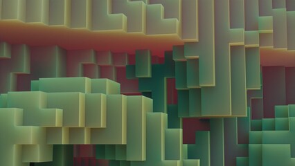 Fondo geométrico basado en cubos y prismas de un tono verde y texturas de plástico © JuanAntonio