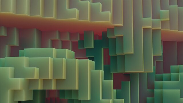 Fondo geom&eacute;trico basado en cubos y prismas de un tono verde y texturas de pl&aacute;stico