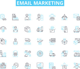 Email marketing linear icons set. Campaigns, Subscribers, Conversion, Automation, Segmentation, Open-rate, Click-through-rate line vector and concept signs. Personalization,Newsletter,List-building