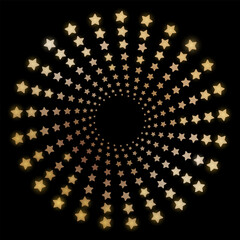 Sparkling starry golden background with rays on dark for award or win in casino or cinema