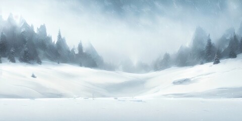 Winter background, snowy forest generative ai illustration, snowfall, winter weather