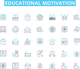 Educational motivation linear icons set. Inspiration, Growth, Empowerment, Determination, Achievement, Success, Potential line vector and concept signs. Motivation,Learning,Drive outline illustrations