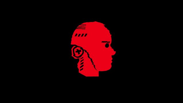 Artificial intelligence symbol light flashing on screen. Ai machine learning and cyber brain with robot  icon on display. Loopable and seamless abstract concept with noise and modern glitch. 