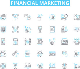 Financial marketing linear icons set. Investment, Banking, Insurance, Trading, Credit, Debt, Savings line vector and concept signs. Retirement,Budgeting,Capital outline illustrations