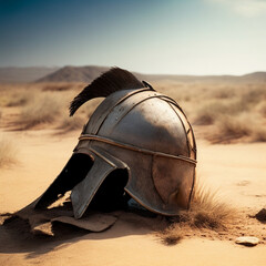 Naklejka premium Abandoned helmet of a warrior