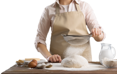 Hands cooking homemade bread dough on wooden table