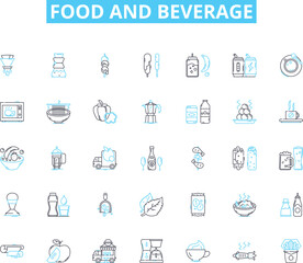 Food and beverage linear icons set. Delicious, Savory, Spicy, Tangy, Sweet, Salty, Umami line vector and concept signs. Fresh,Tasty,Flavorful outline illustrations
