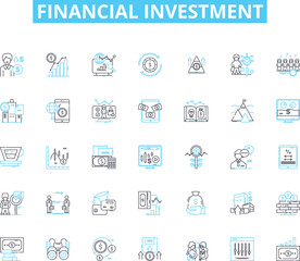Financial investment linear icons set. Stocks, Bonds, Mutual funds, Portfolio, Risk, Return, Diversification line vector and concept signs. Asset allocation,Yield,Capital outline illustrations