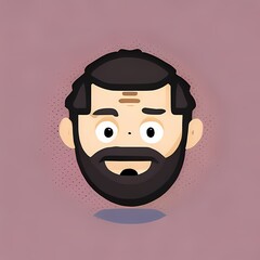 Man cartoon face head illustration, beard, happy, pink background, ai generated and digitality hand painted with textures.