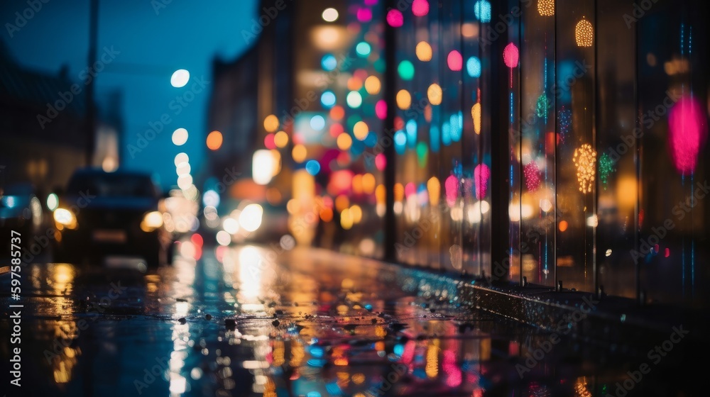 Poster colorful bokeh lights in the city. generative ai