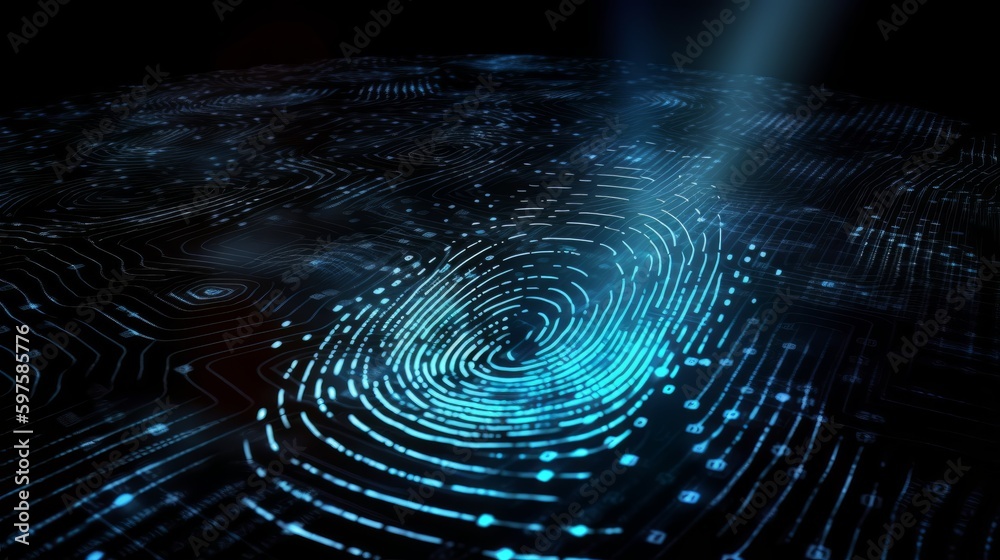 Poster Digital fingerprint security concept binary digits. Generative ai
