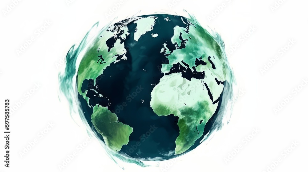 Poster earth is isolated on white background. world map. generative ai