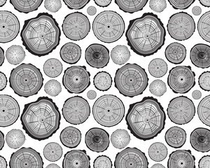 Set of cross section of trees, seamless pattern background	