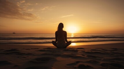 Fototapeta na wymiar A woman practicing yoga on a beach. Generative ai