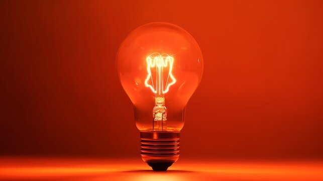 Incandescent light bulb on orange background. Generative ai