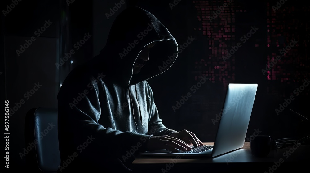 Poster Male hacker accessing to personal information. Generative ai