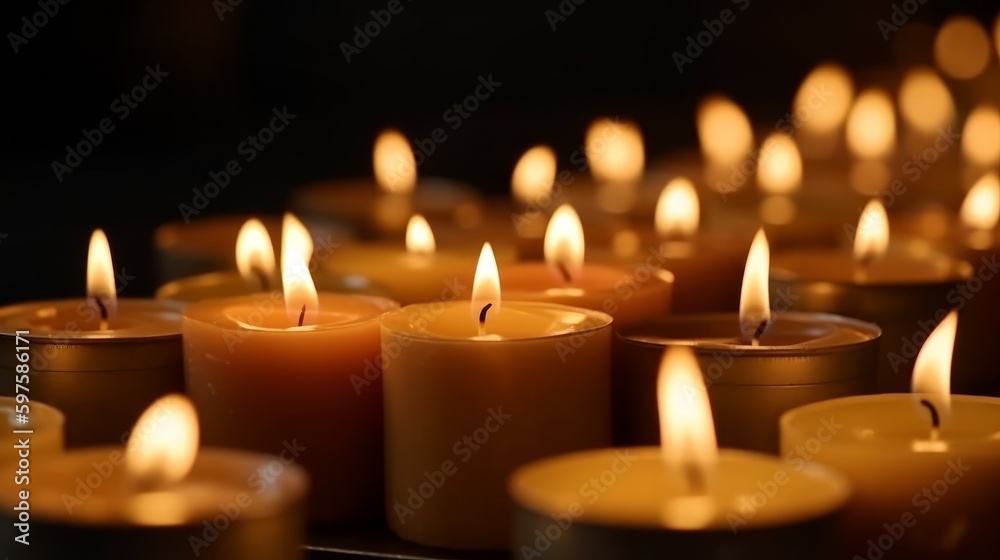 Aufkleber Many burning candles with shallow depth of field. Generative ai