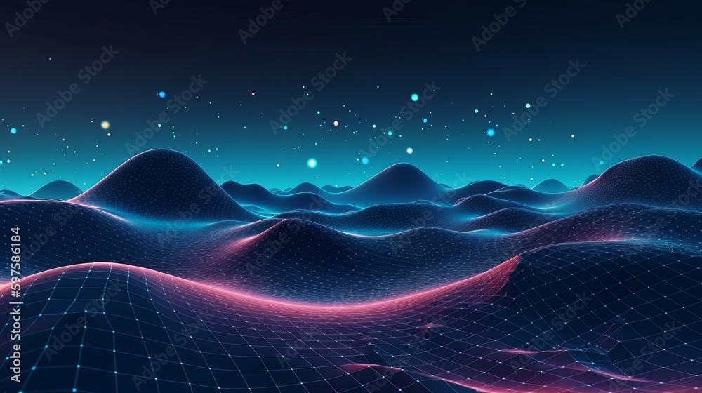 Poster Metave?rse technology background with connected dots. Generative ai