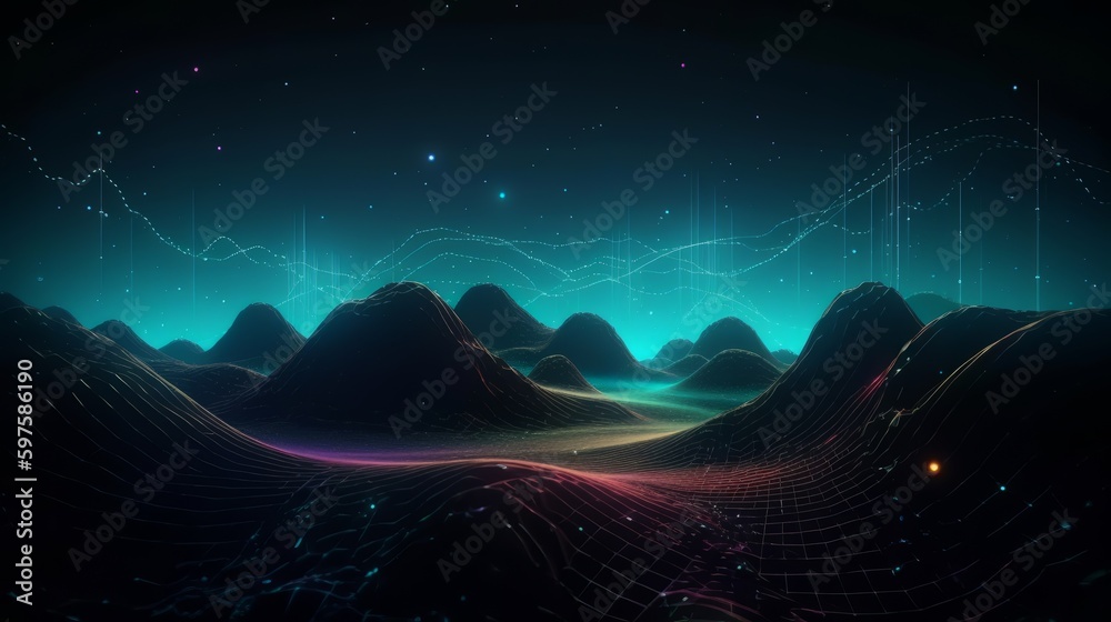 Poster Metave?rse technology background with connected dots. Generative ai