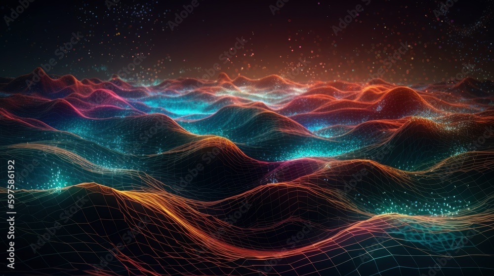 Poster Metave?rse technology background with connected dots. Generative ai