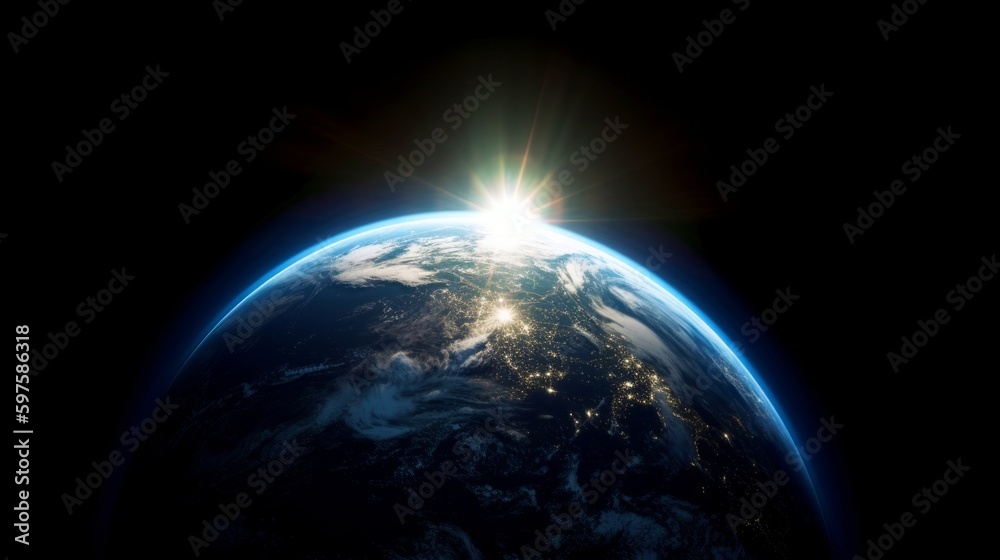 Poster planet earth viewed from space sun. generative ai
