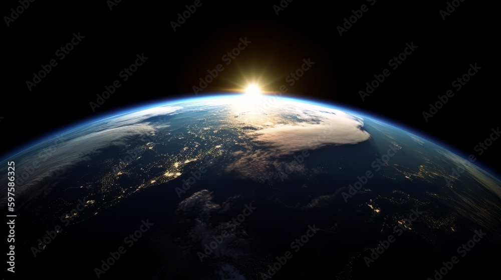 Poster planet earth viewed from space sun. generative ai