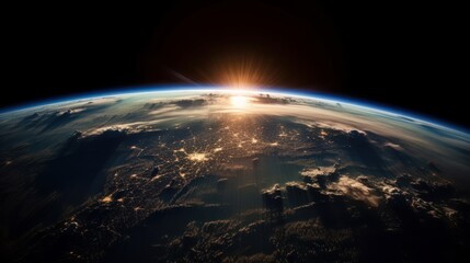 Fototapeta na wymiar Planet Earth viewed from space sun. Generative ai