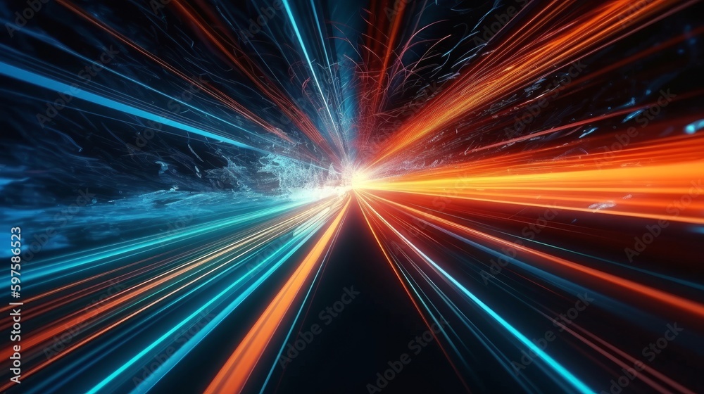 Poster speed of light in orange and blue colorful background. generative ai