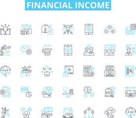 Financial income linear icons set. Revenue, Profit, Earnings, Salary, Income, Returns, Dividends line vector and concept signs. Interest,Capital,Payout outline illustrations
