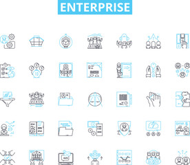 Enterprise linear icons set. Innovation, Profitability, Growth, Scalability, Efficiency, Collaboration, Productivity line vector and concept signs. Adaptability,Strategic,Synergy outline illustrations