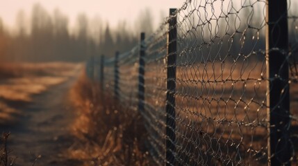With blurry barbed wire rod fence. Generative ai