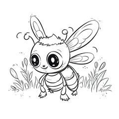 Kids coloring page of a bee in the garden that is blank and downloadable for them to complete. Hand drawn bee outline illustration. Animal doodle outline realistic illustration. Creative AI