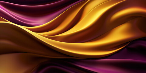 Fototapeta premium Abstract Background with 3D Wave Bright Gold and violet Gradient Silk Fabric. Generative Ai