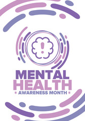 Mental Health Awareness Month in May. Annual campaign in United States. Raising awareness of mental health. Control and protection. Prevention campaign. Medical health care design. Vector illustration