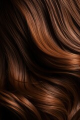 Fototapeta premium A closeup view of a bunch of shiny straight brown hair in a wavy curved style. Generative AI
