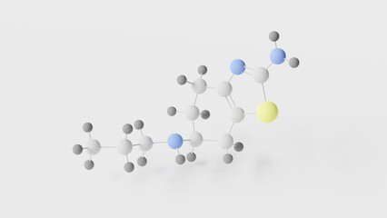 pramipexole molecule 3d, molecular structure, ball and stick model, structural chemical formula mirapex